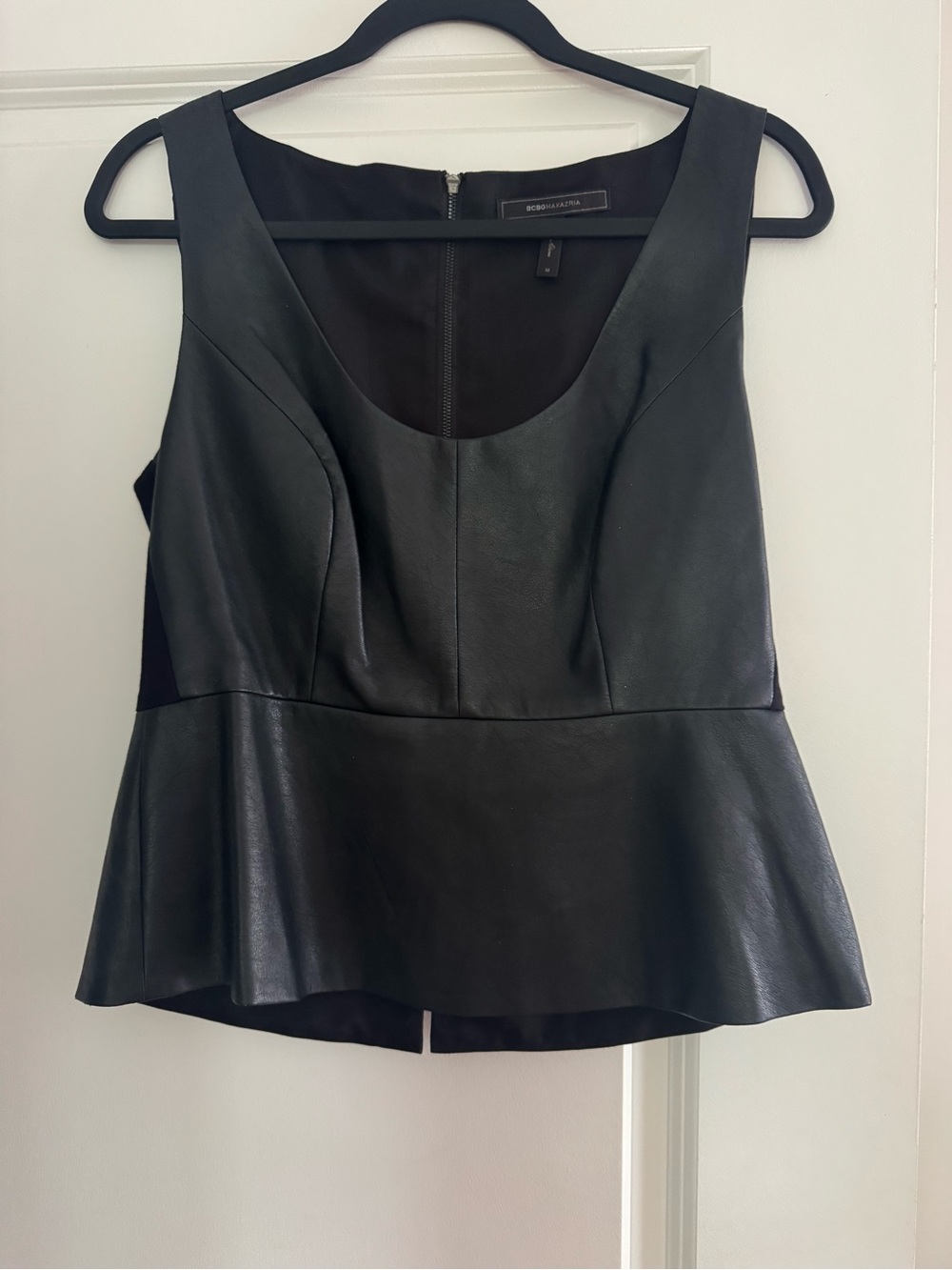 BCBGMaxAzria Black Leather Peplum Camisole